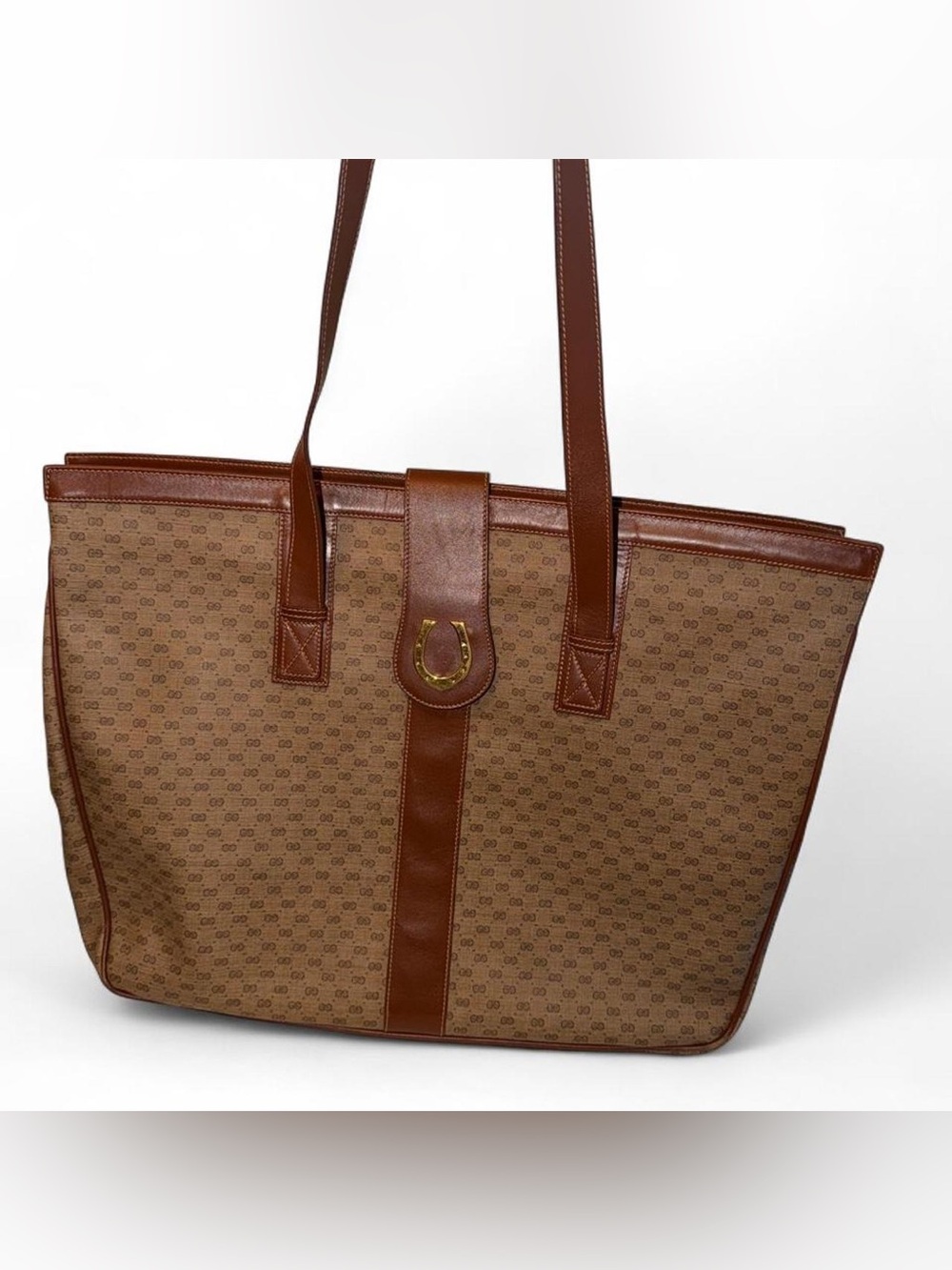 Vintage Authenticated Gucci Brown Monogram Canvas Tote with Leather Trim